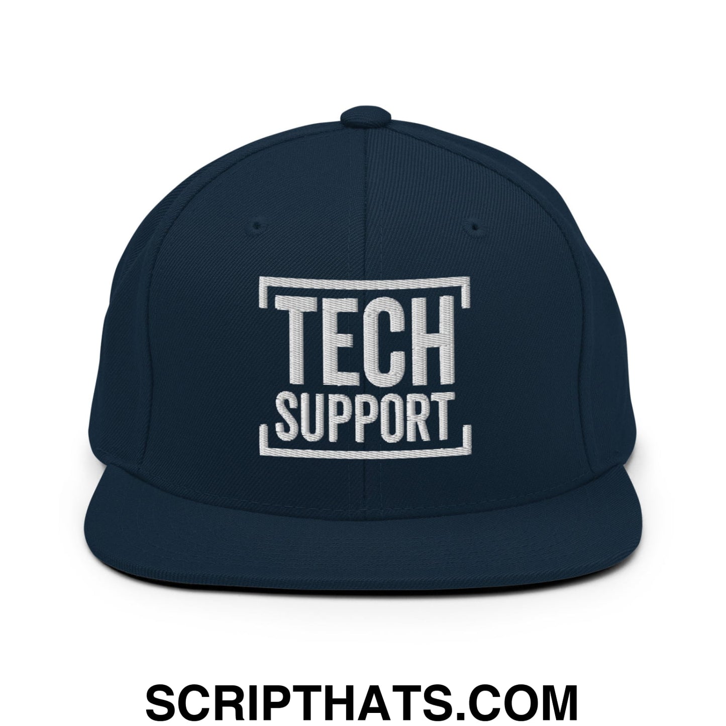 Tech Support Embroidered Flat Bill Brim Snapback Hat Dark Navy