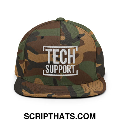 Tech Support Embroidered Flat Bill Brim Snapback Hat Green Camo