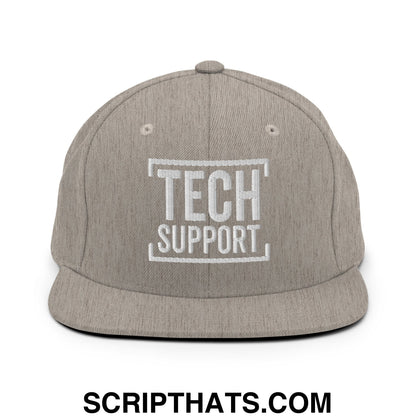 Tech Support Embroidered Flat Bill Brim Snapback Hat Heather Grey