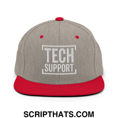 Tech Support Embroidered Flat Bill Brim Snapback Hat Heather Grey Red
