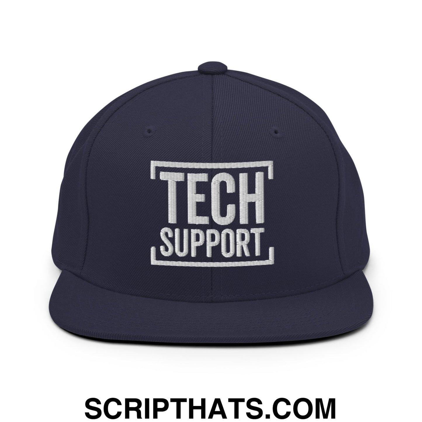 Tech Support Embroidered Flat Bill Brim Snapback Hat Navy