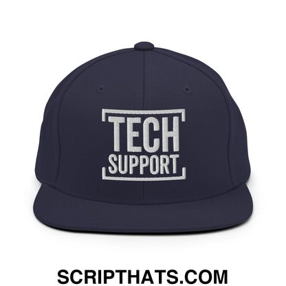 Tech Support Embroidered Flat Bill Brim Snapback Hat Navy