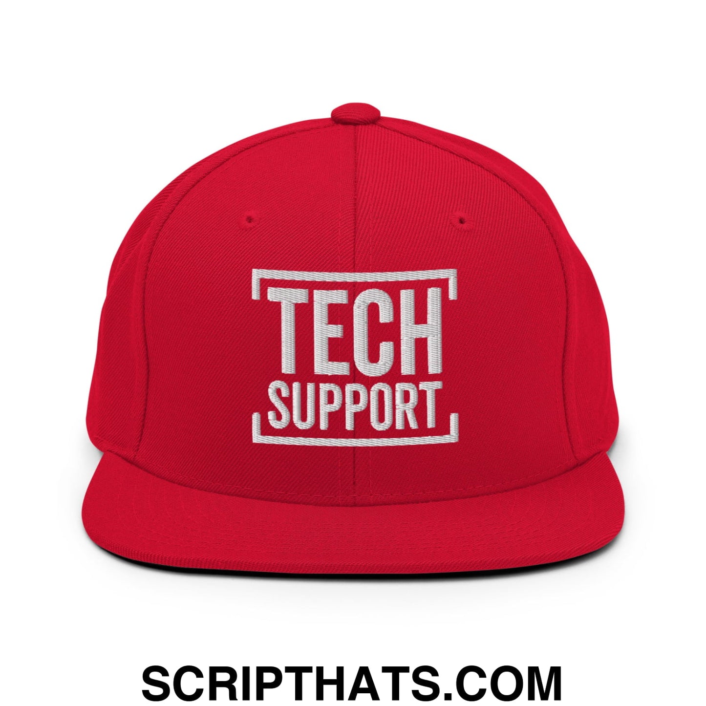 Tech Support Embroidered Flat Bill Brim Snapback Hat Red
