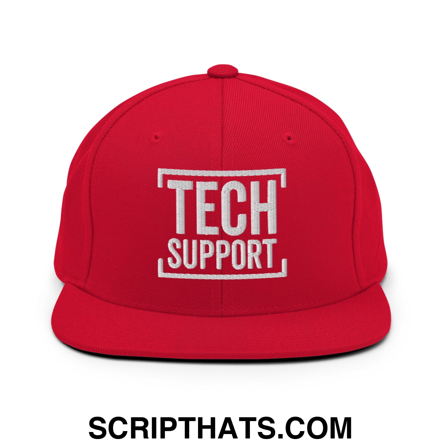 Tech Support Embroidered Flat Bill Brim Snapback Hat Red