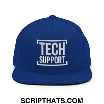 Tech Support Embroidered Flat Bill Brim Snapback Hat Royal Blue
