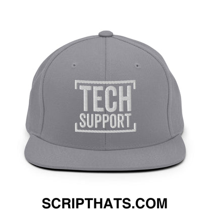 Tech Support Embroidered Flat Bill Brim Snapback Hat Silver