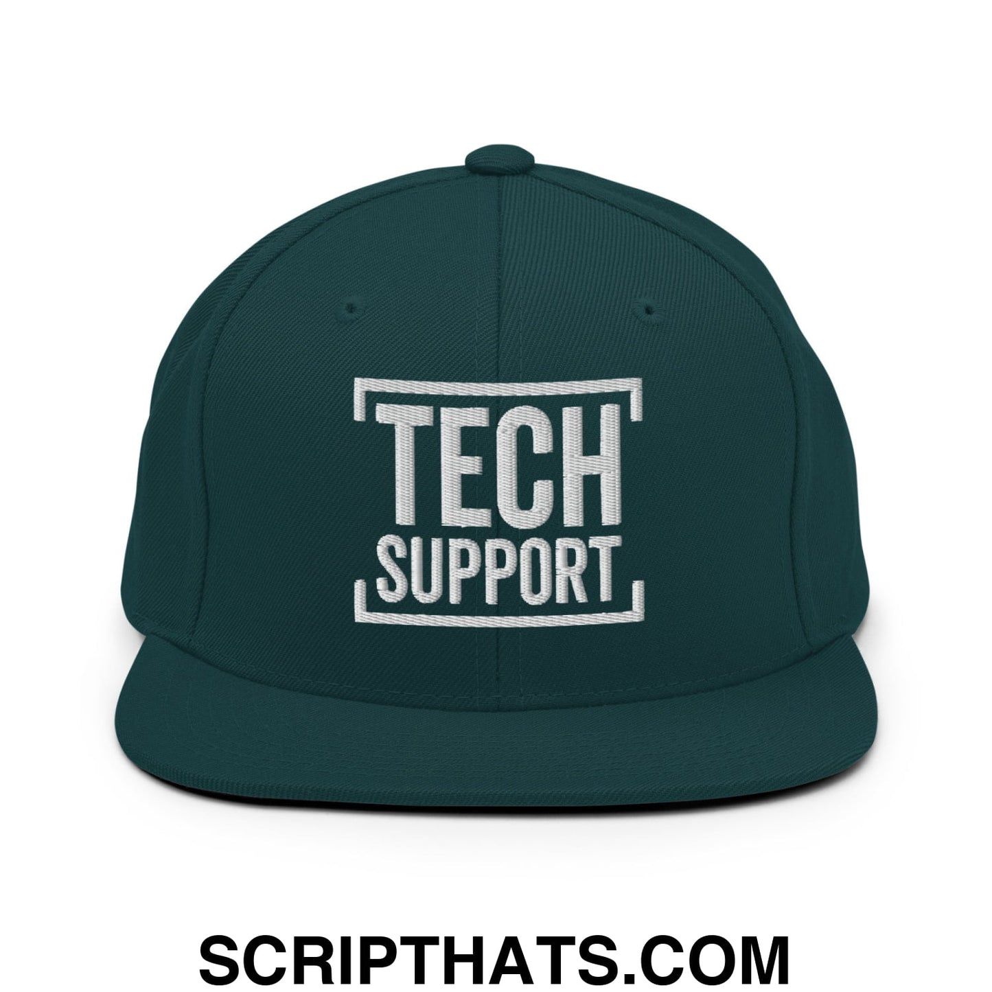 Tech Support Embroidered Flat Bill Brim Snapback Hat Spruce