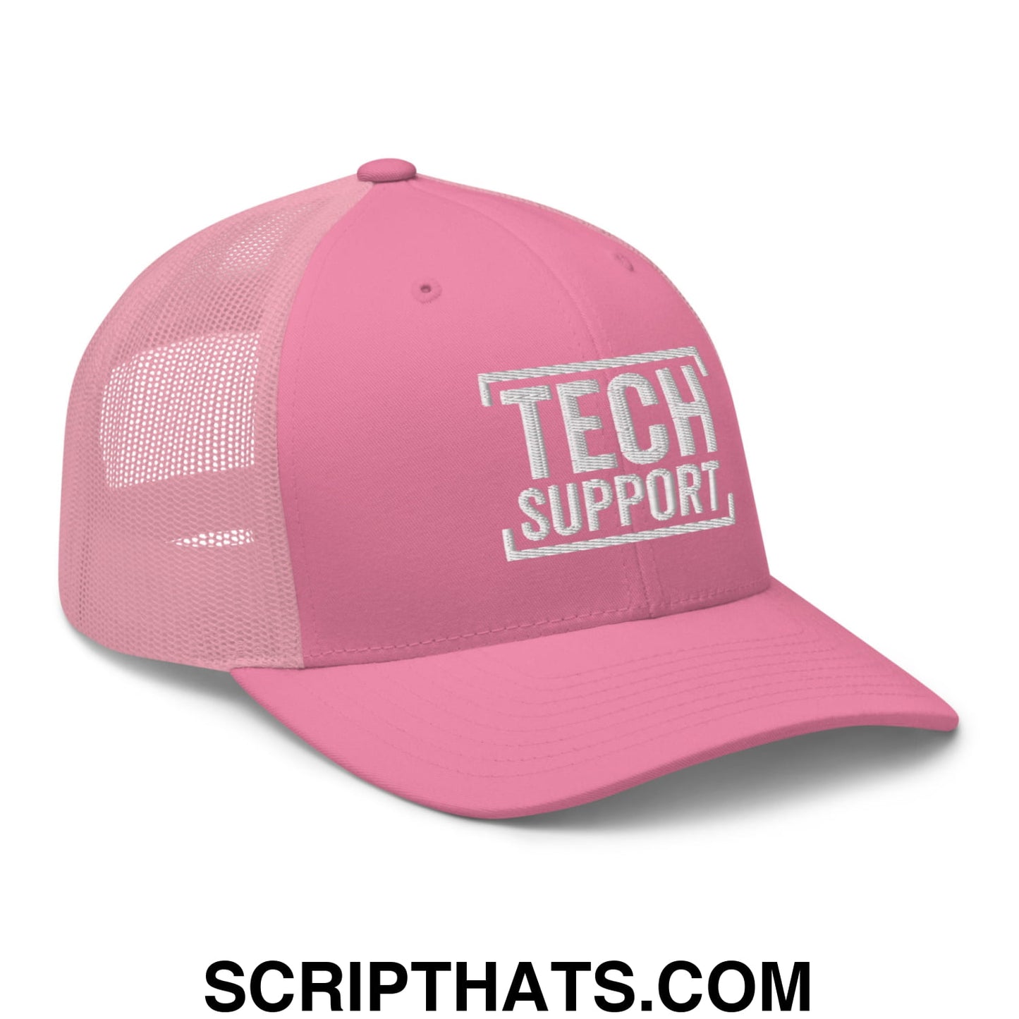 Tech Support Embroidered Mesh Trucker Hat Pink