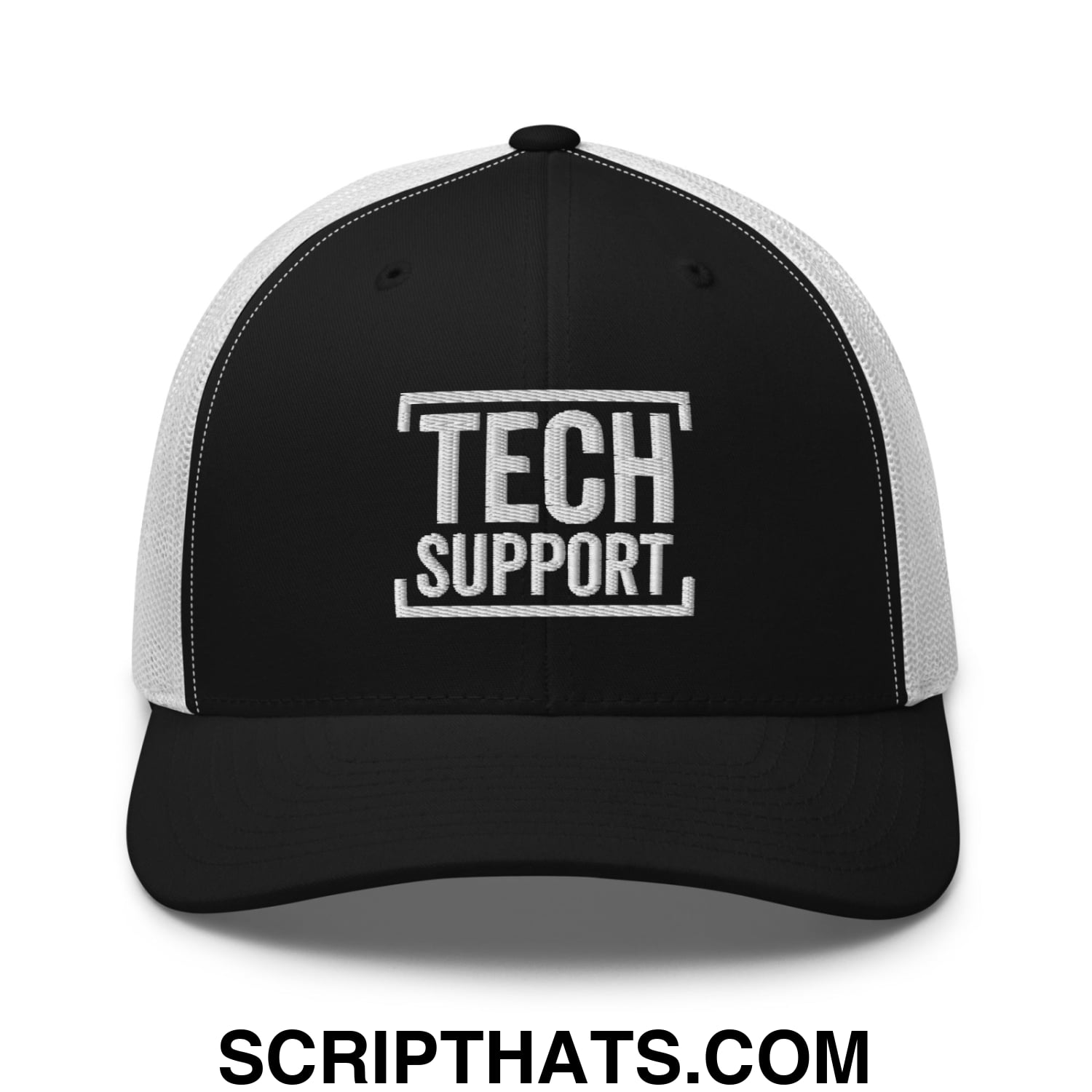 Tech Support Embroidered Mesh Trucker Hat Black White