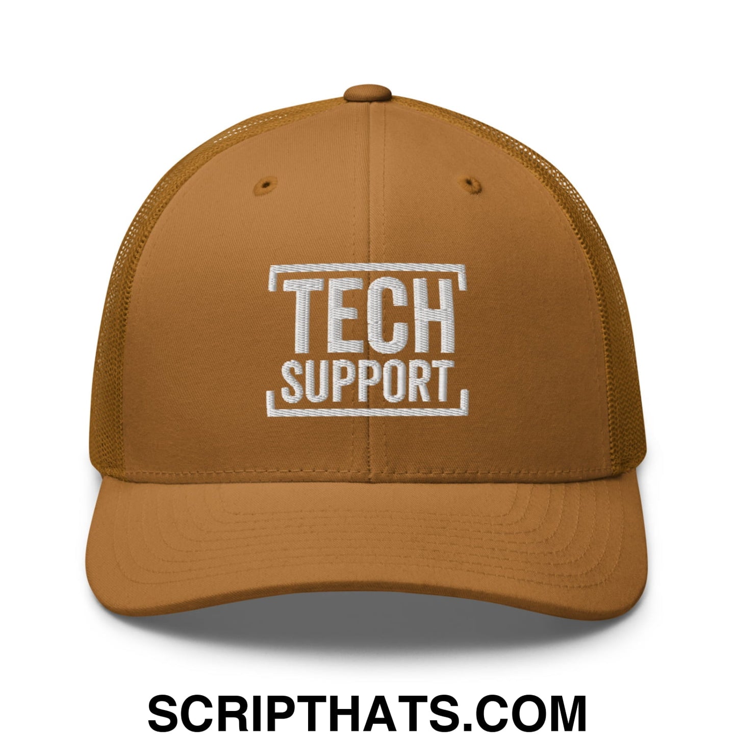 Tech Support Embroidered Mesh Trucker Hat Caramel
