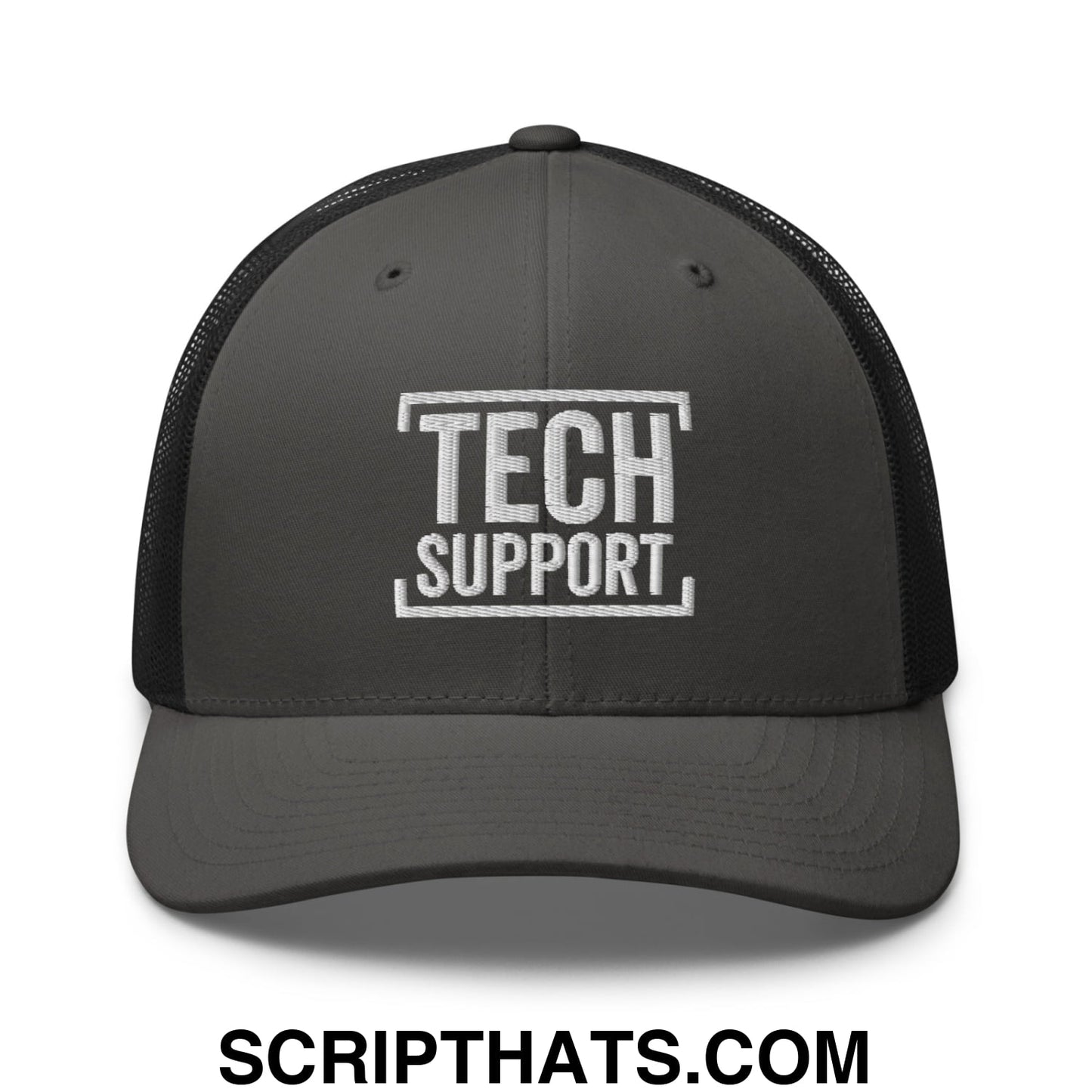 Tech Support Embroidered Mesh Trucker Hat Charcoal Black