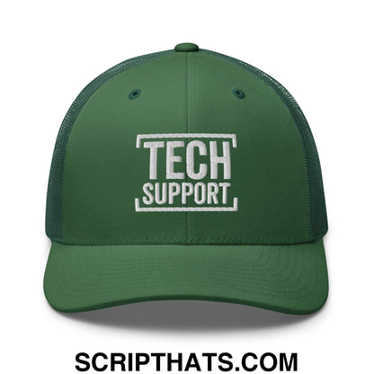Tech Support Embroidered Mesh Trucker Hat Evergreen