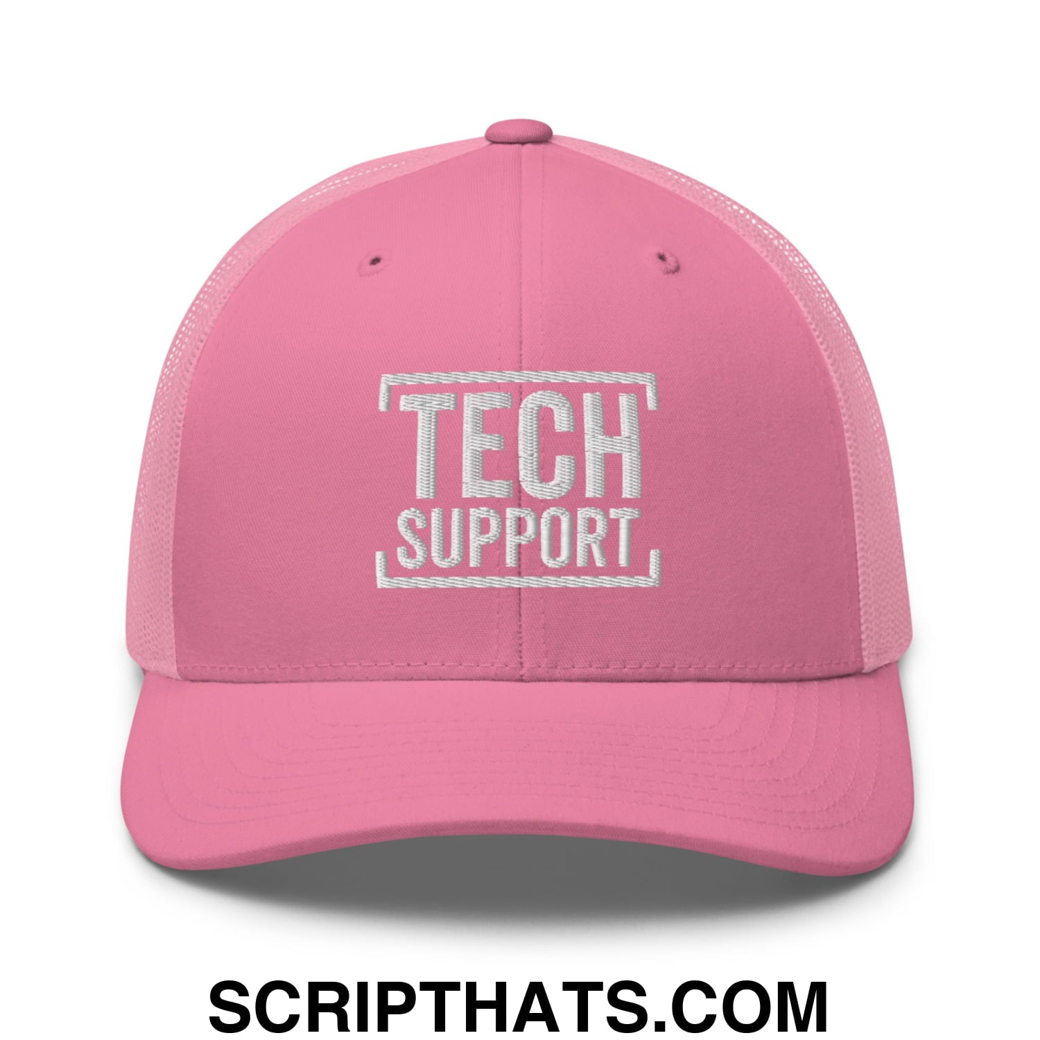 Tech Support Embroidered Mesh Trucker Hat Pink