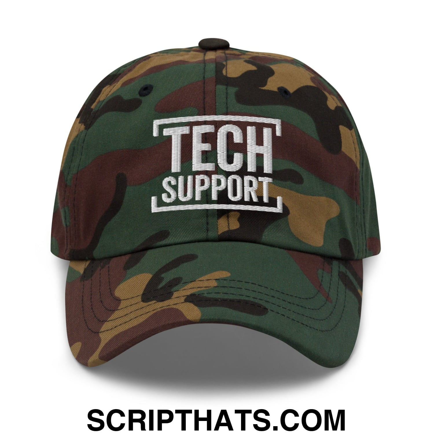 Tech Support Embroidered Unstructured Dad Hat Green Camo