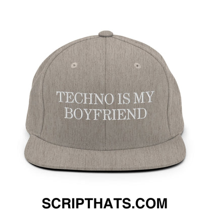 Techno is My Boyfriend Embroidered Flat Bill Brim Snapback Hat Heather Grey