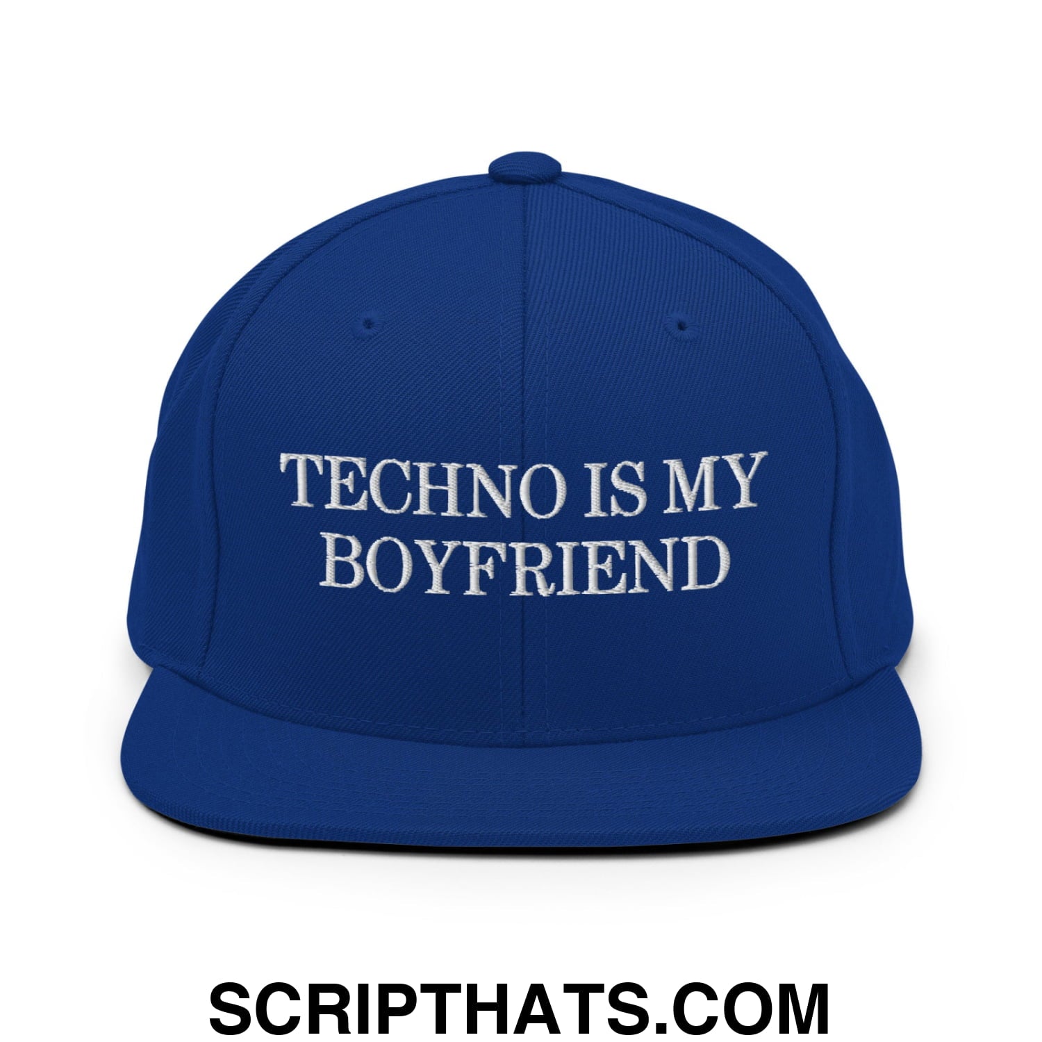 Techno is My Boyfriend Embroidered Flat Bill Brim Snapback Hat Royal Blue