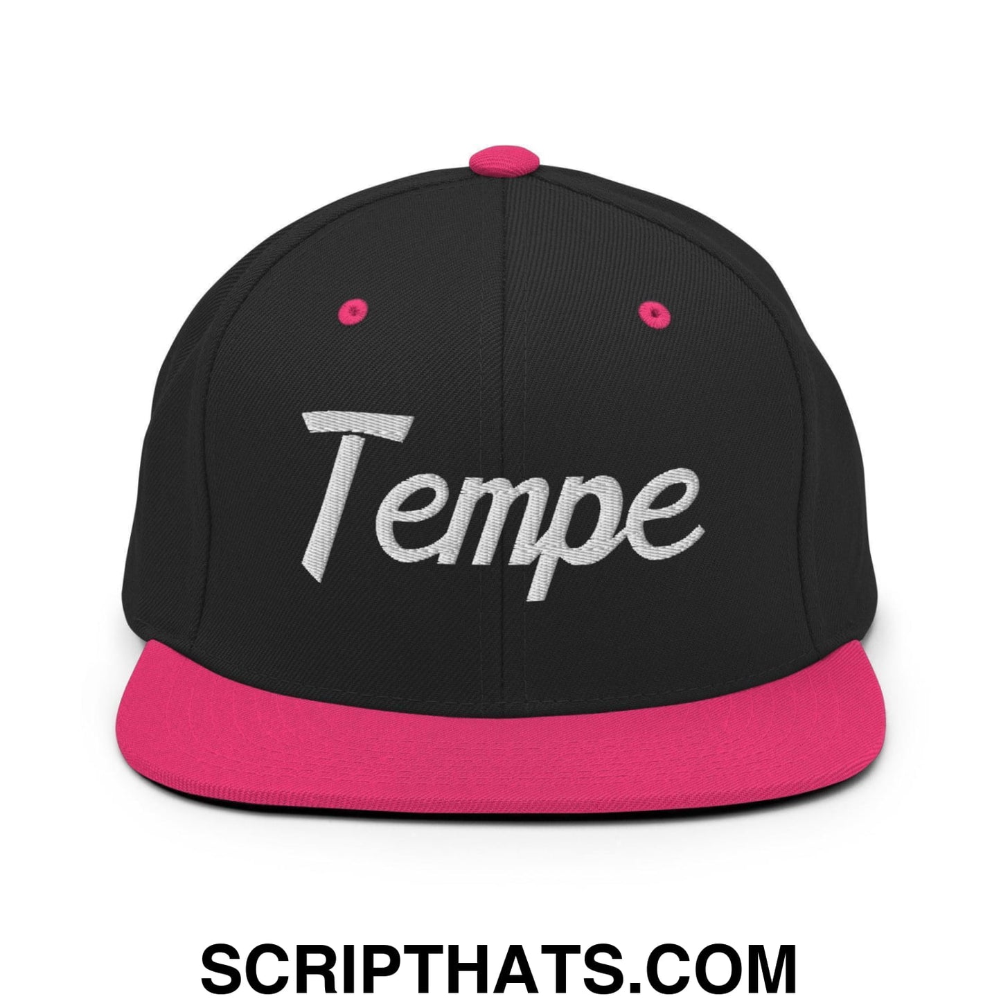 Tempe Script Snapback Hat Black Neon Pink