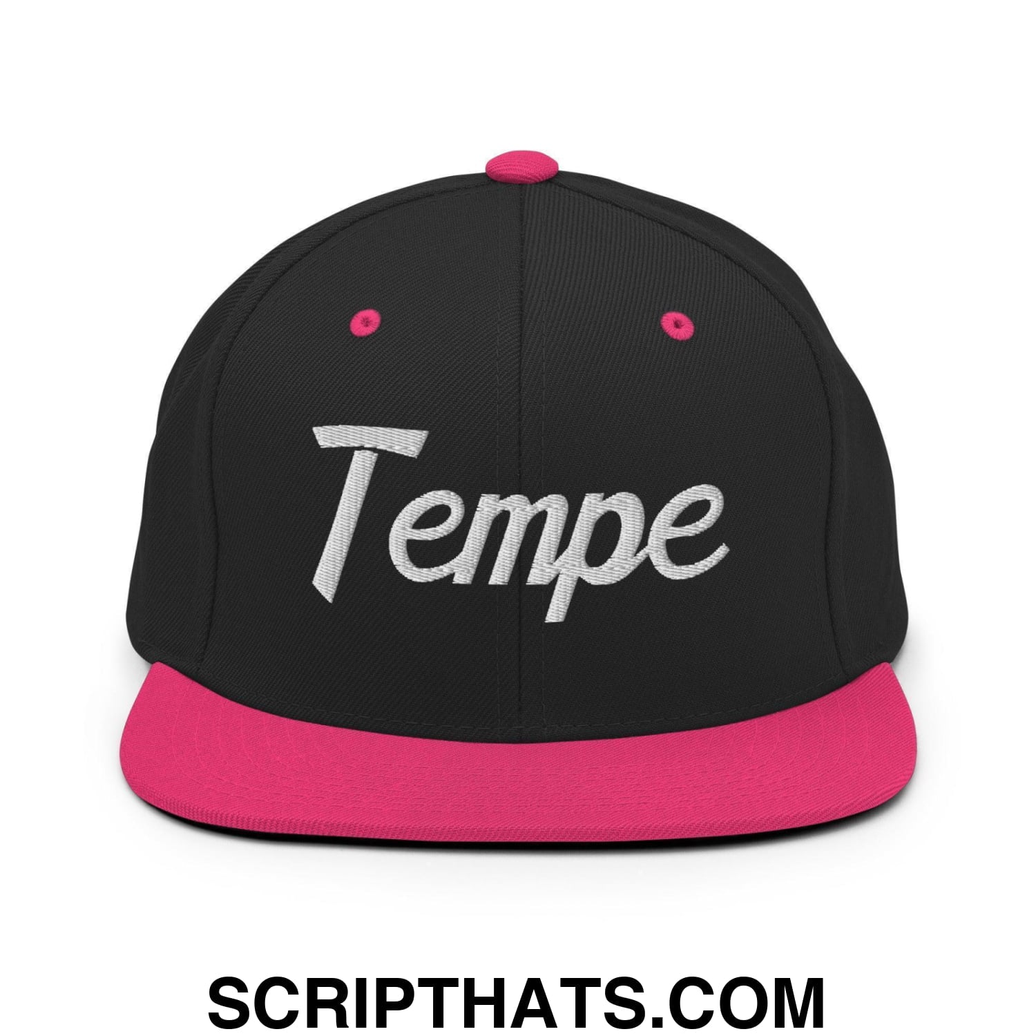 Tempe Script Snapback Hat Black Neon Pink