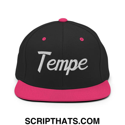 Tempe Script Snapback Hat Black Neon Pink