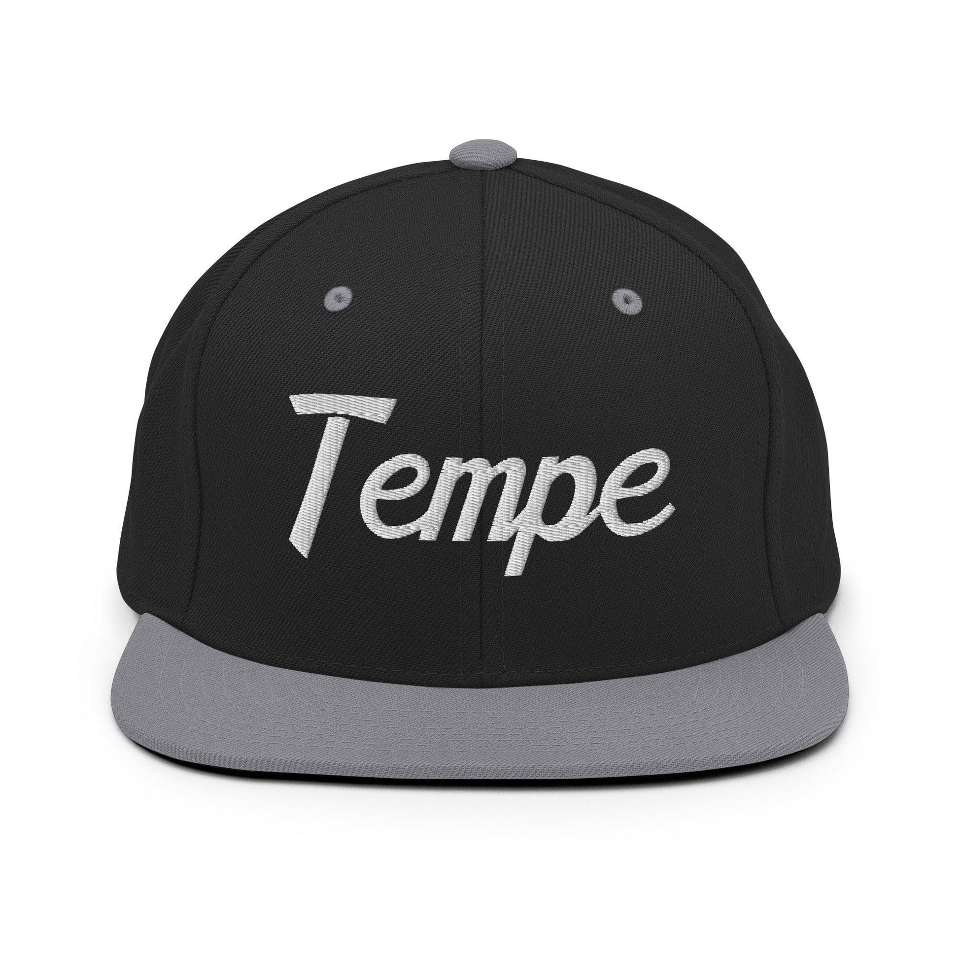 Tempe Script Snapback Hat Black Silver