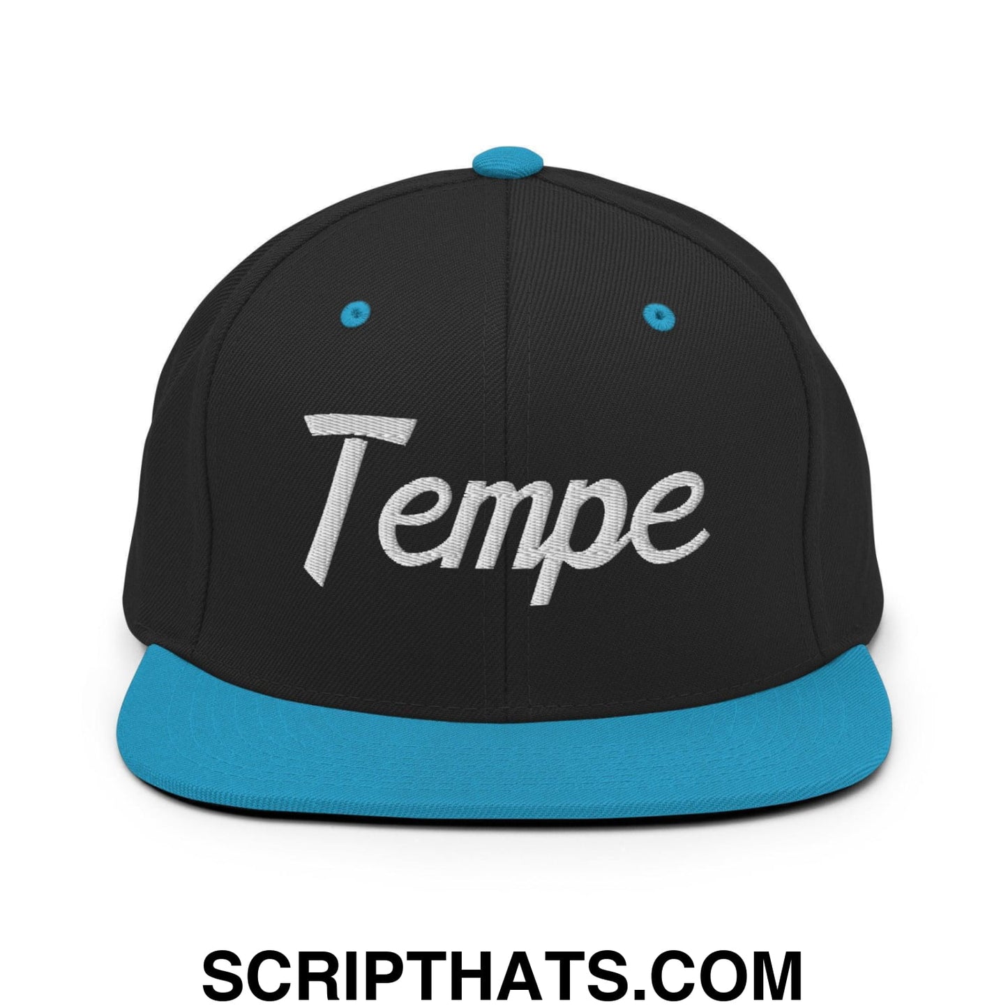 Tempe Script Snapback Hat Black Teal
