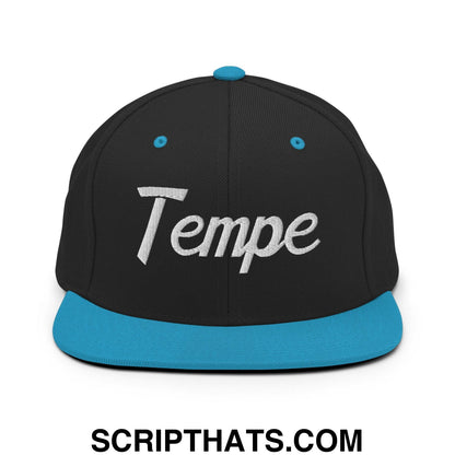 Tempe Script Snapback Hat Black Teal