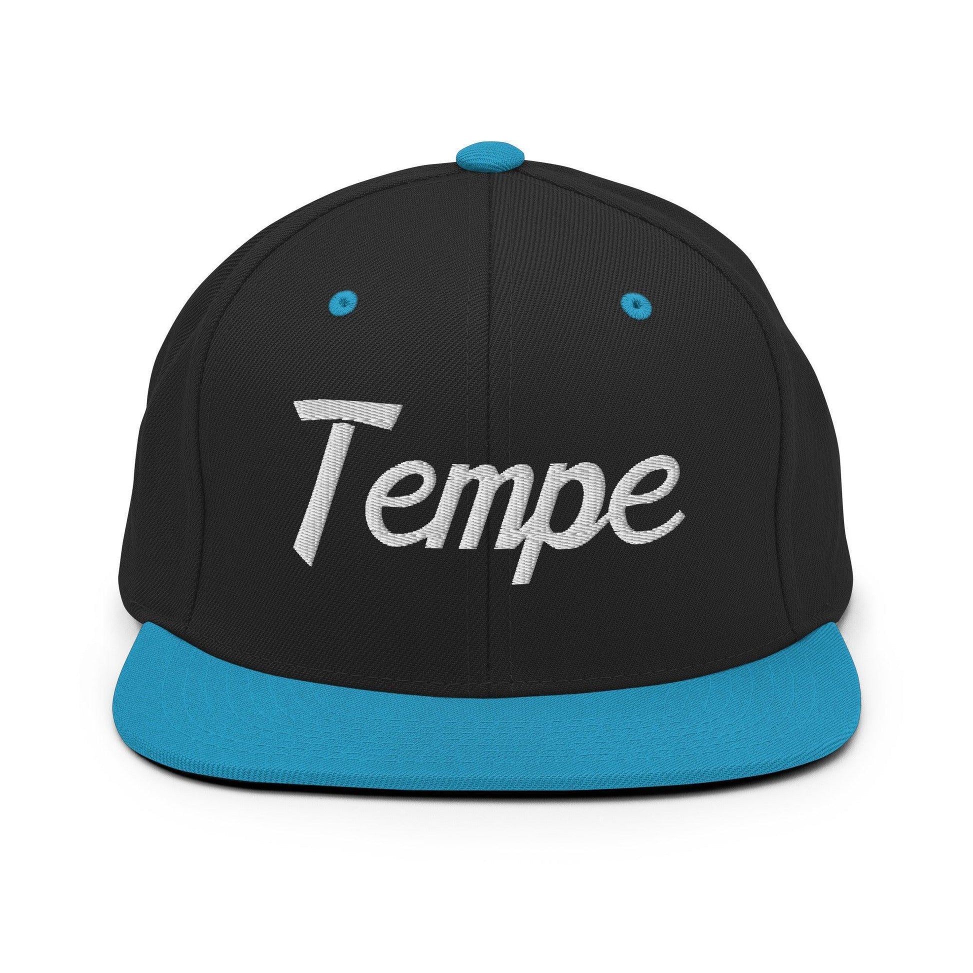 Tempe Script Snapback Hat Black Teal