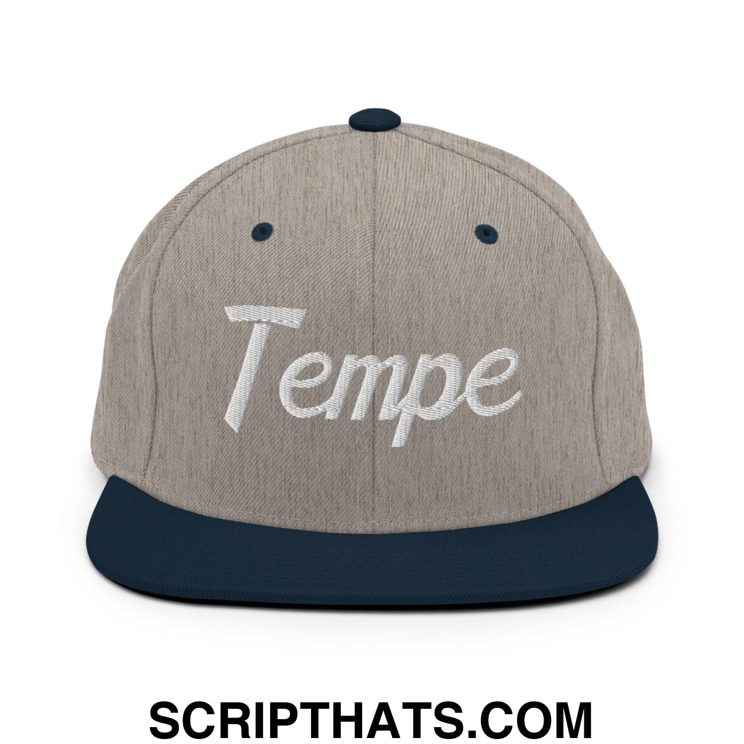 Tempe Script Snapback Hat Heather Grey Navy