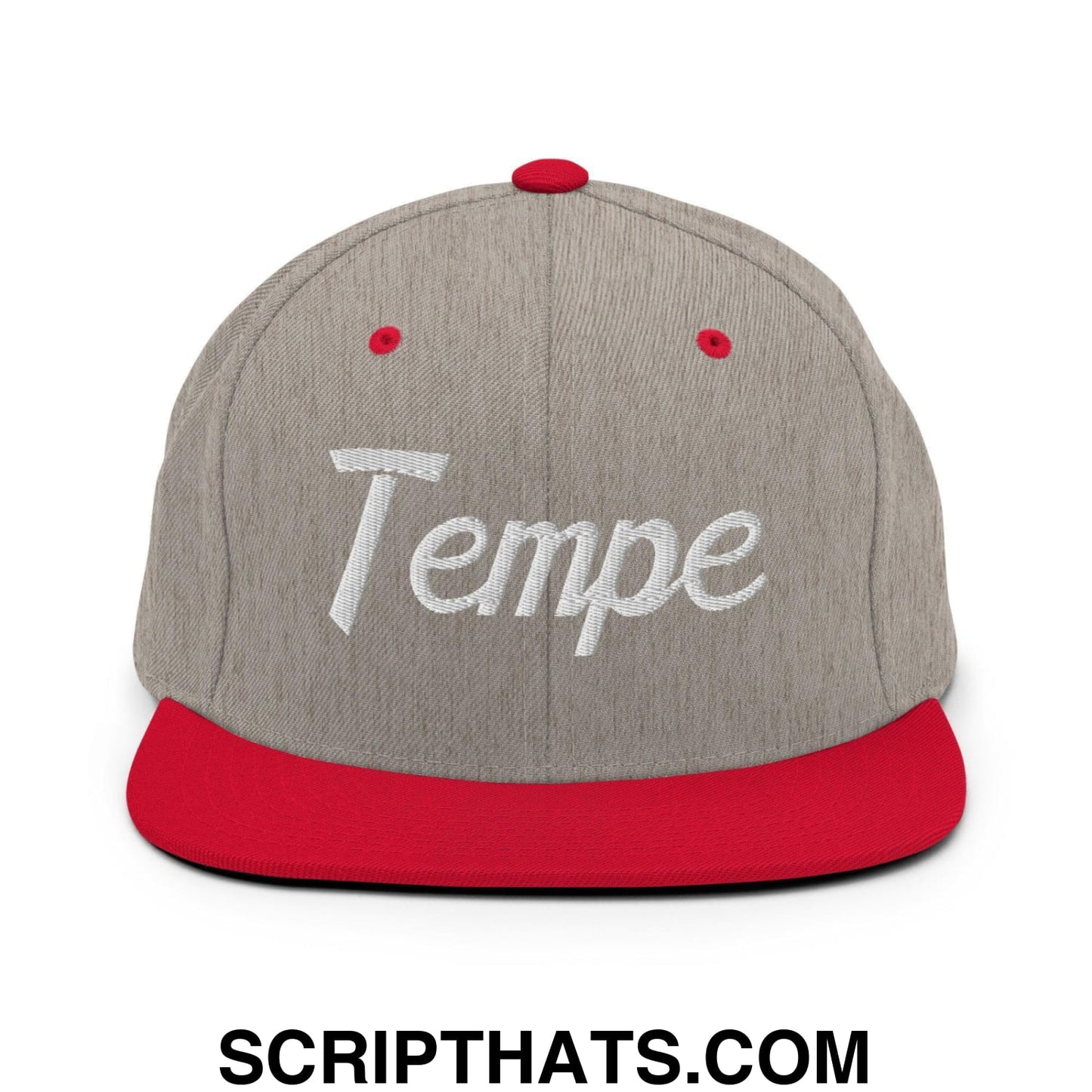 Tempe Script Snapback Hat Heather Grey Red