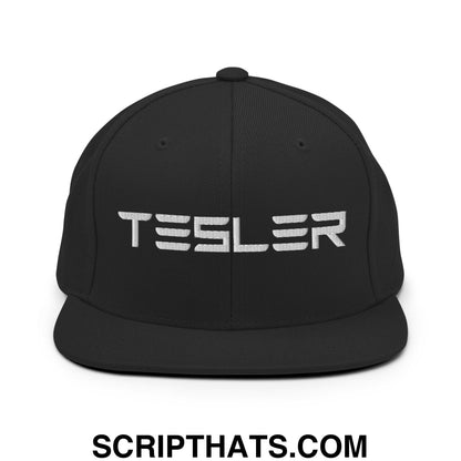 TESLER Embroidered Flat Brim Bill Snapback Hat Black