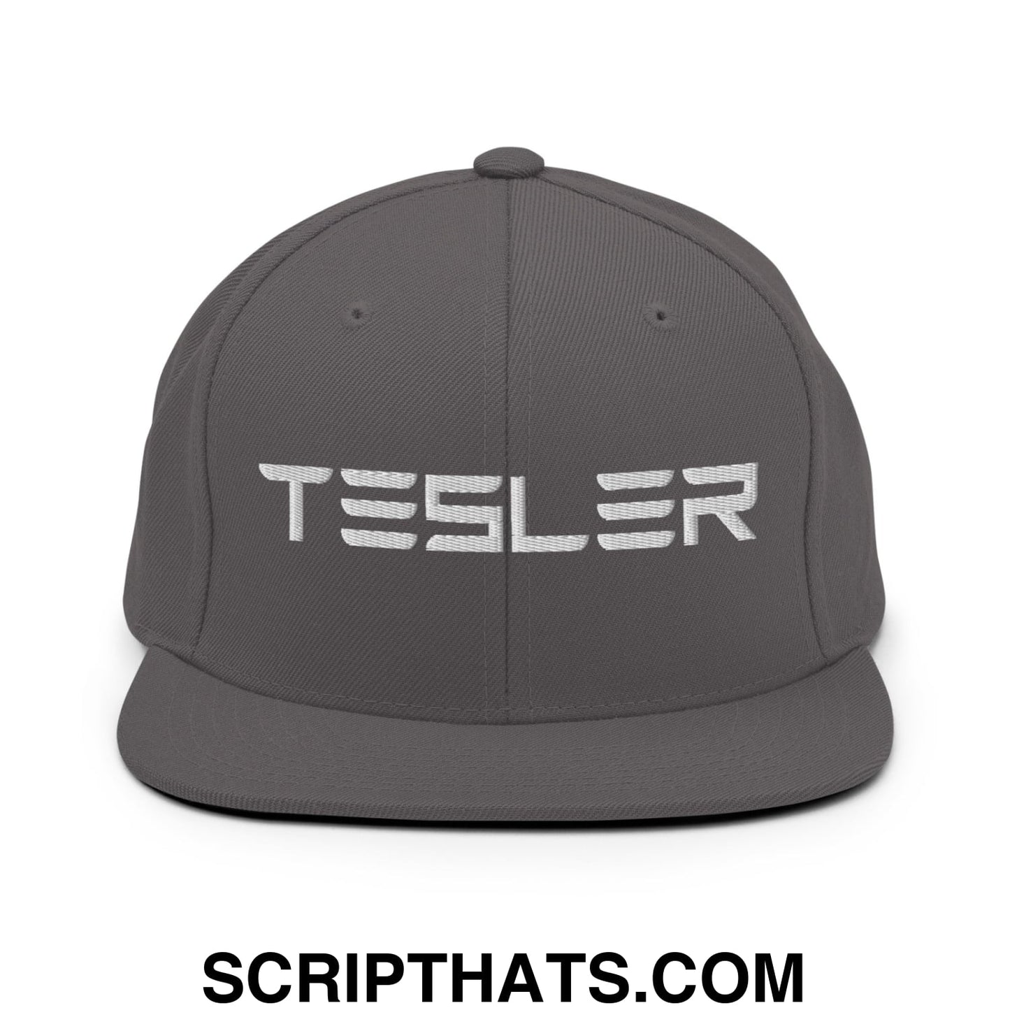TESLER Embroidered Flat Brim Bill Snapback Hat Dark Grey