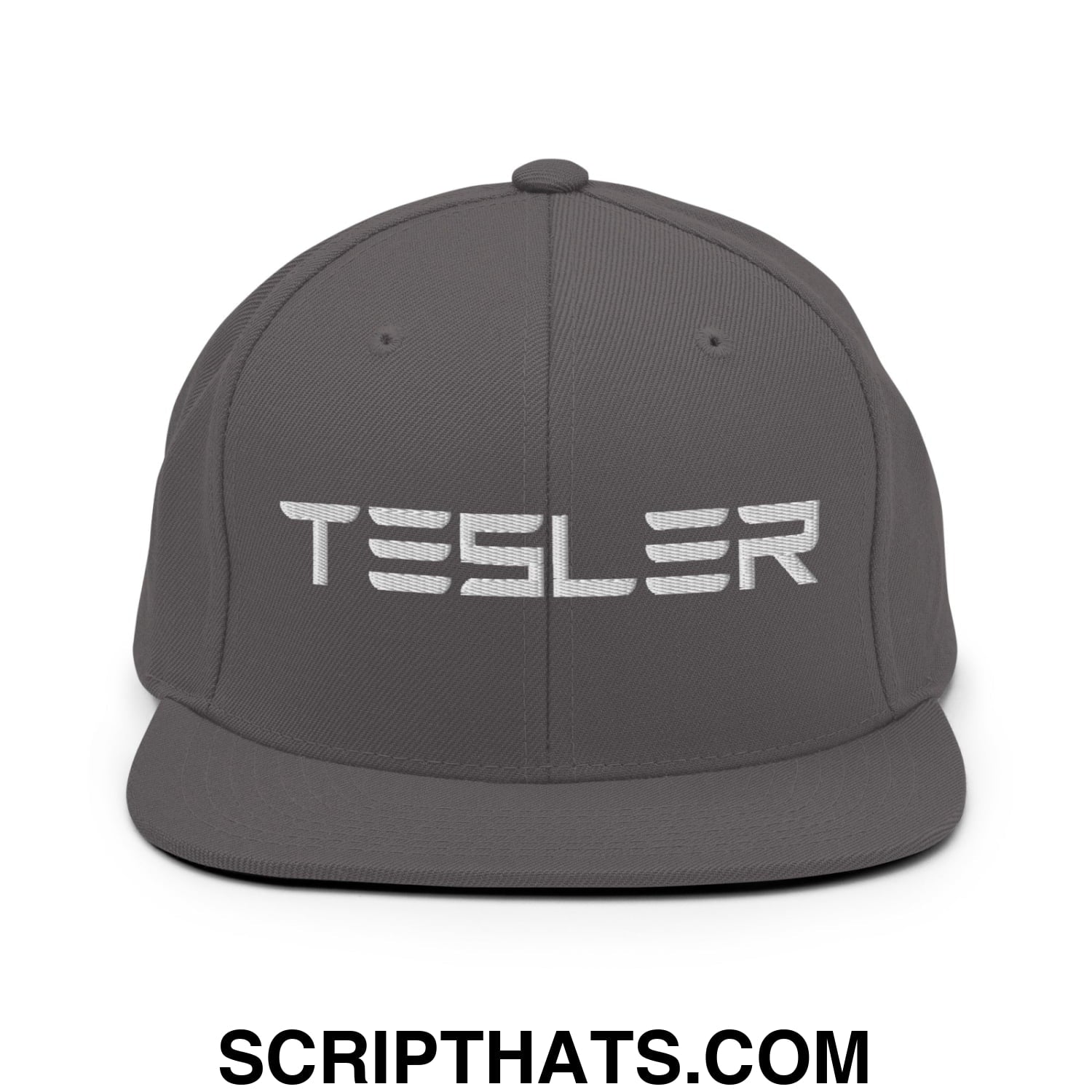 TESLER Embroidered Flat Brim Bill Snapback Hat Dark Grey