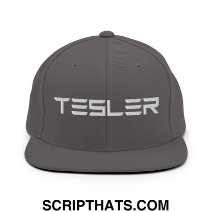 TESLER Embroidered Flat Brim Bill Snapback Hat Dark Grey