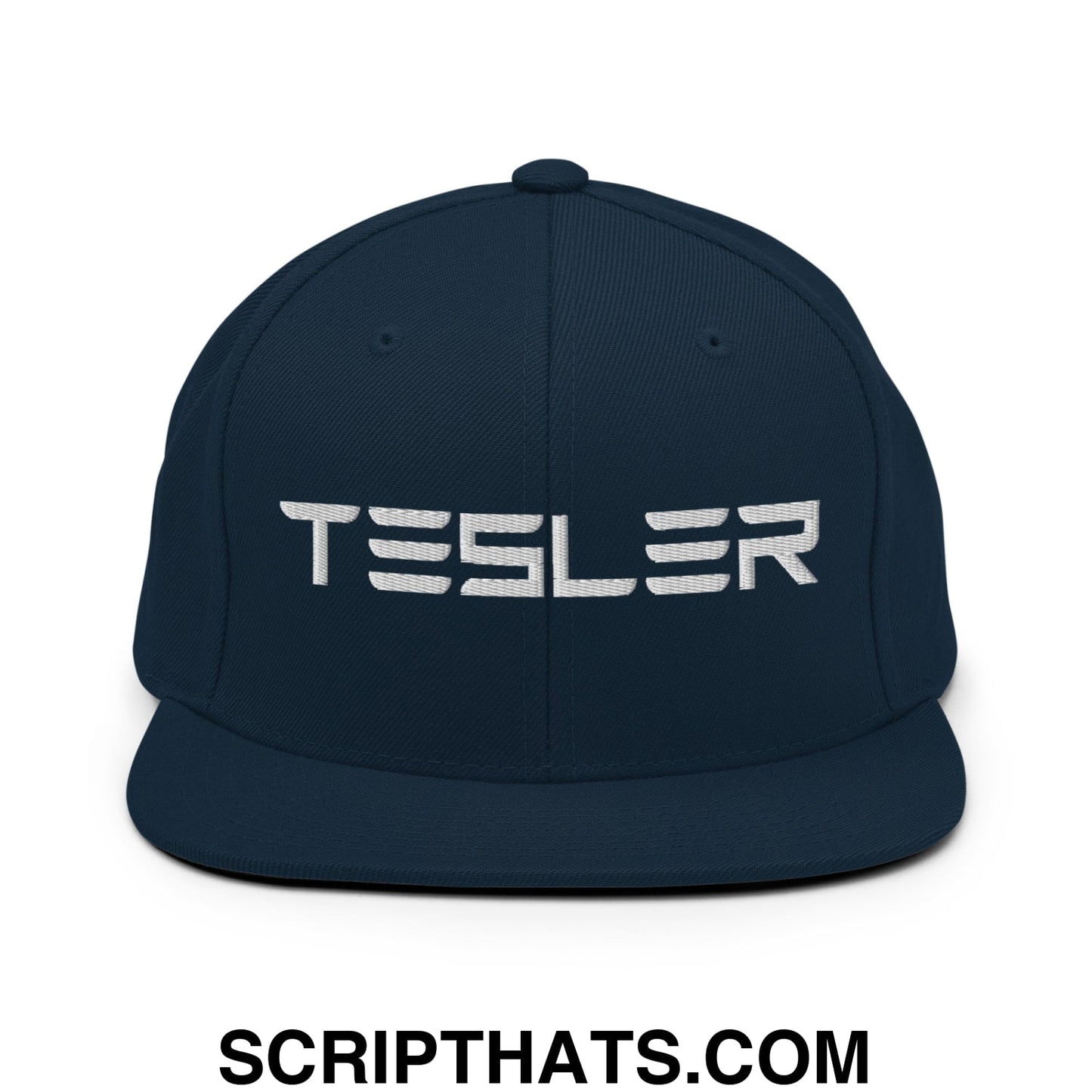TESLER Embroidered Flat Brim Bill Snapback Hat Dark Navy