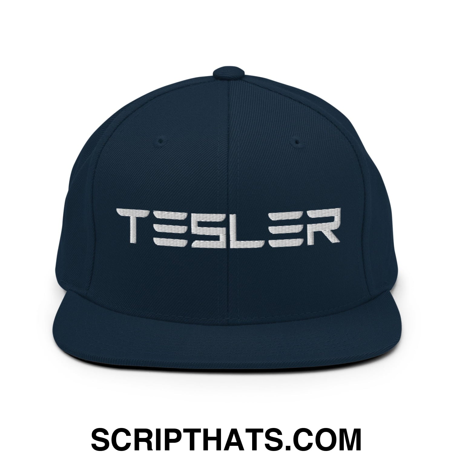 TESLER Embroidered Flat Brim Bill Snapback Hat Dark Navy
