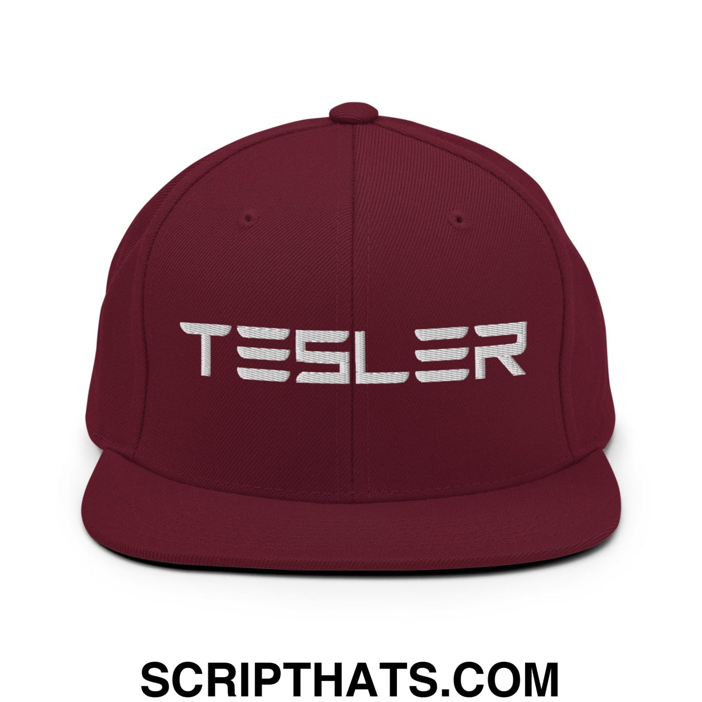 TESLER Embroidered Flat Brim Bill Snapback Hat Maroon