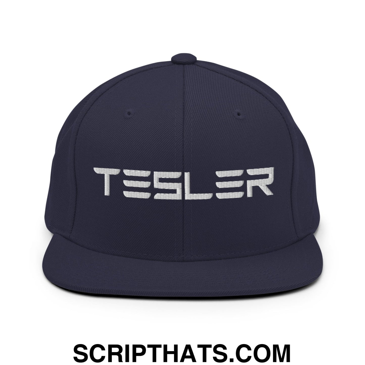 TESLER Embroidered Flat Brim Bill Snapback Hat Navy