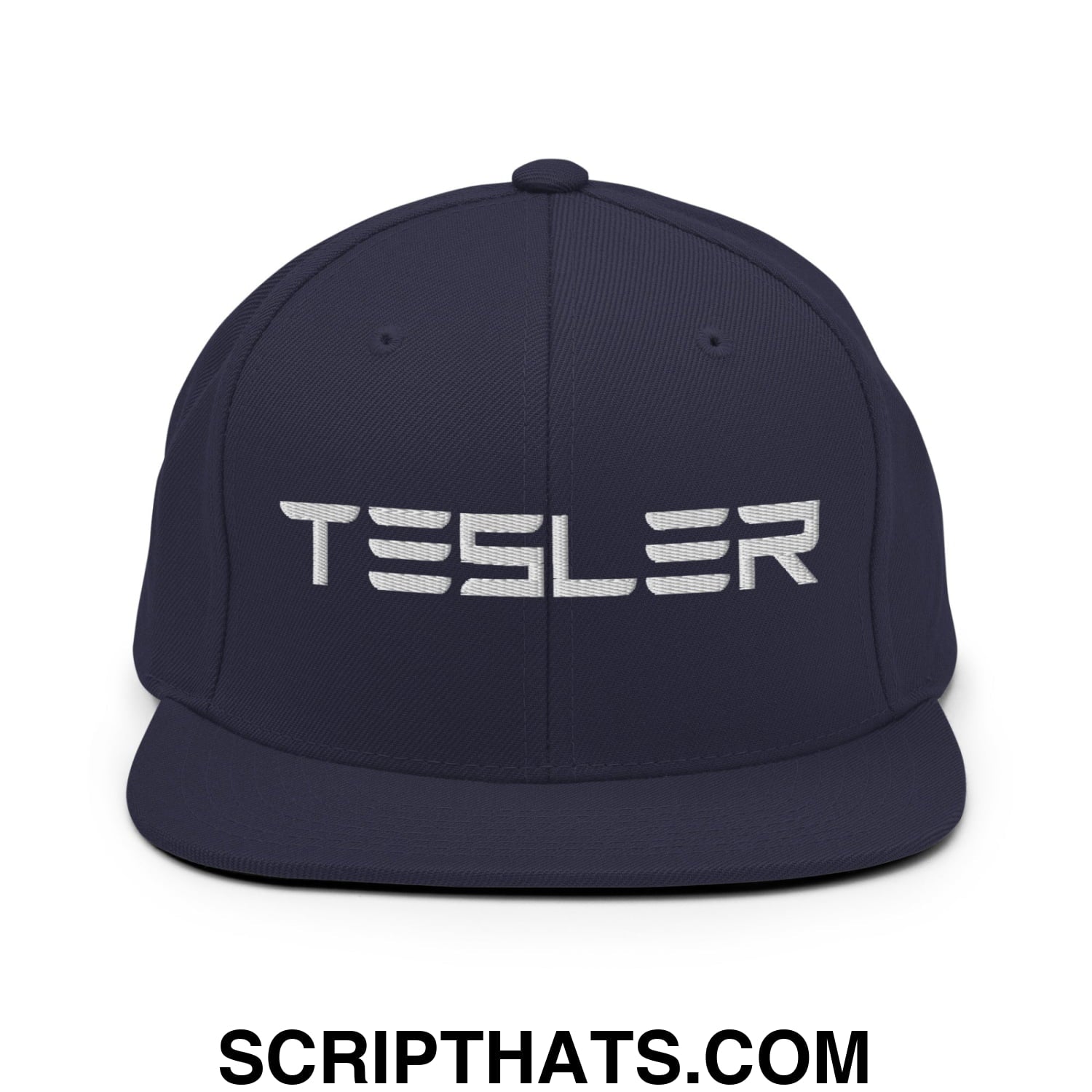TESLER Embroidered Flat Brim Bill Snapback Hat Navy