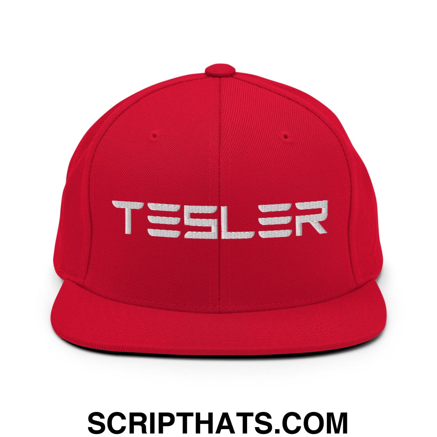 TESLER Embroidered Flat Brim Bill Snapback Hat Red