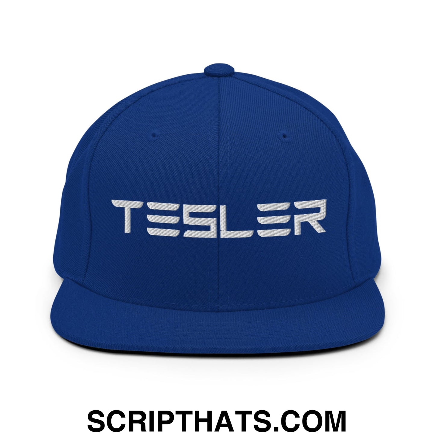TESLER Embroidered Flat Brim Bill Snapback Hat Royal Blue