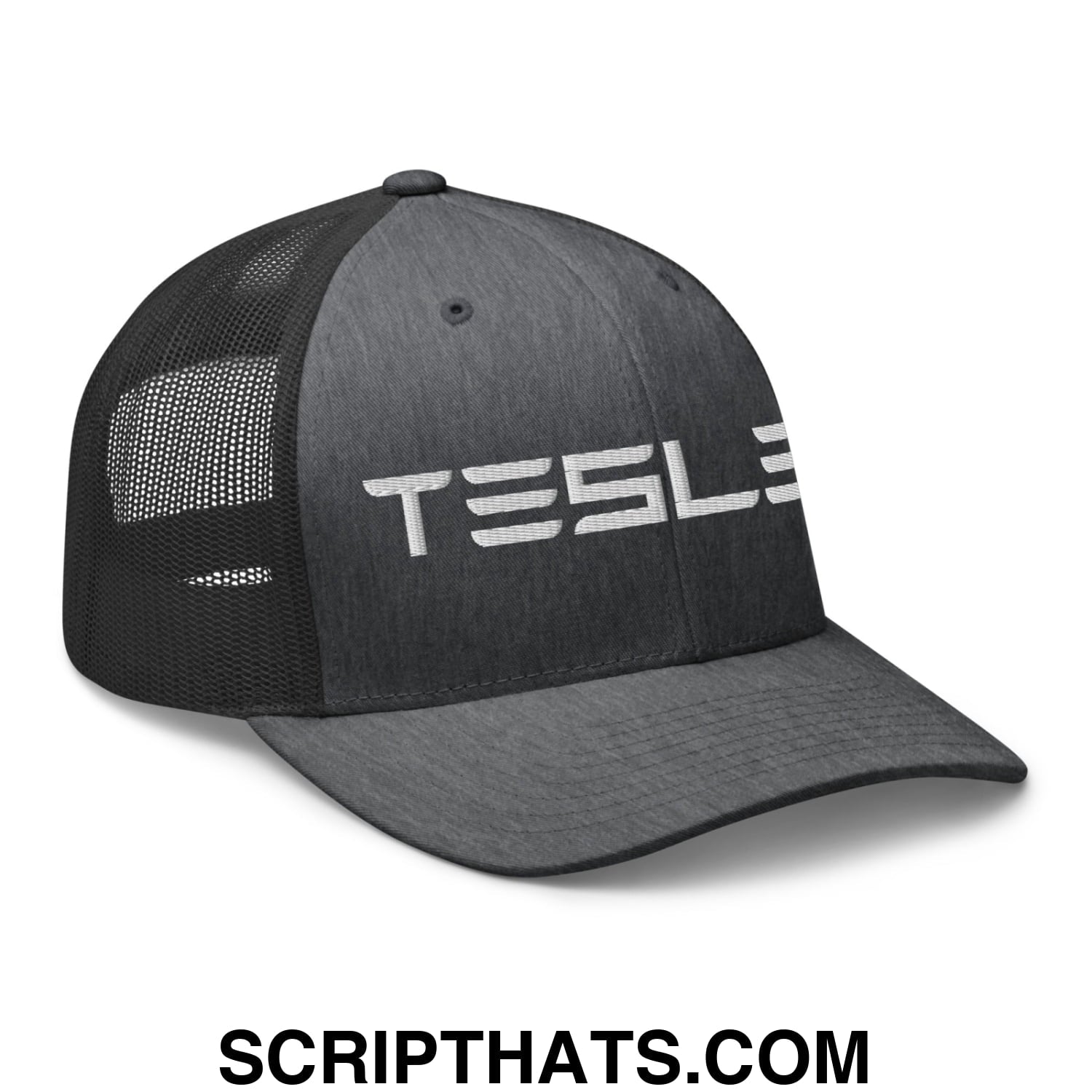 TESLER Embroidered Mesh Trucker Hat Dark Heather Gray