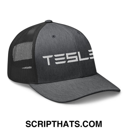 TESLER Embroidered Mesh Trucker Hat Dark Heather Gray