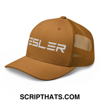TESLER Embroidered Mesh Trucker Hat Caramel