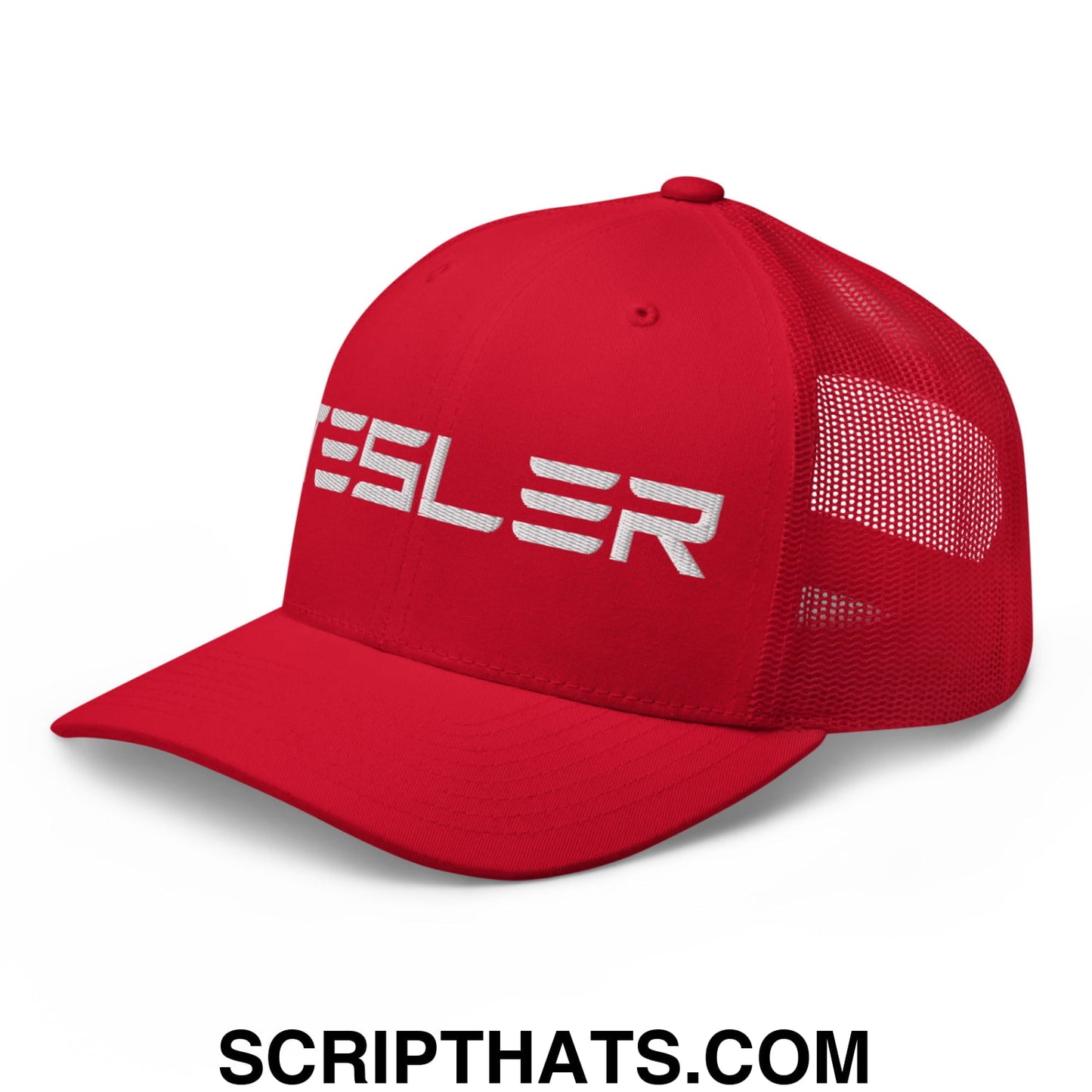 TESLER Embroidered Mesh Trucker Hat Red