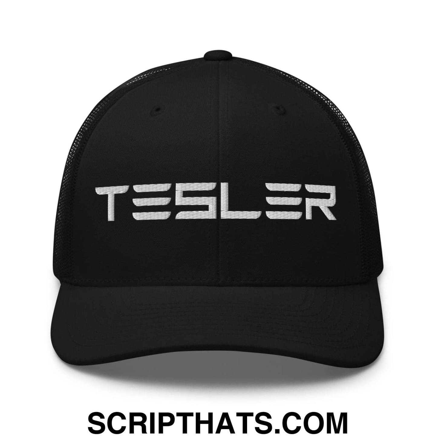 TESLER Embroidered Mesh Trucker Hat Black