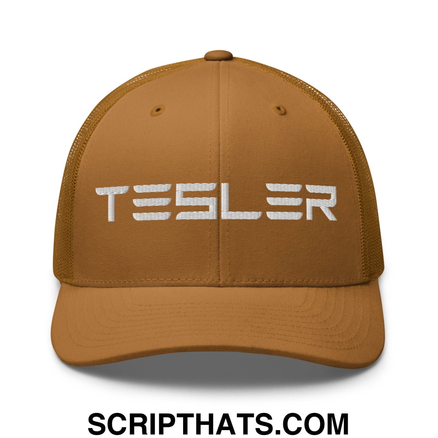 TESLER Embroidered Mesh Trucker Hat Caramel