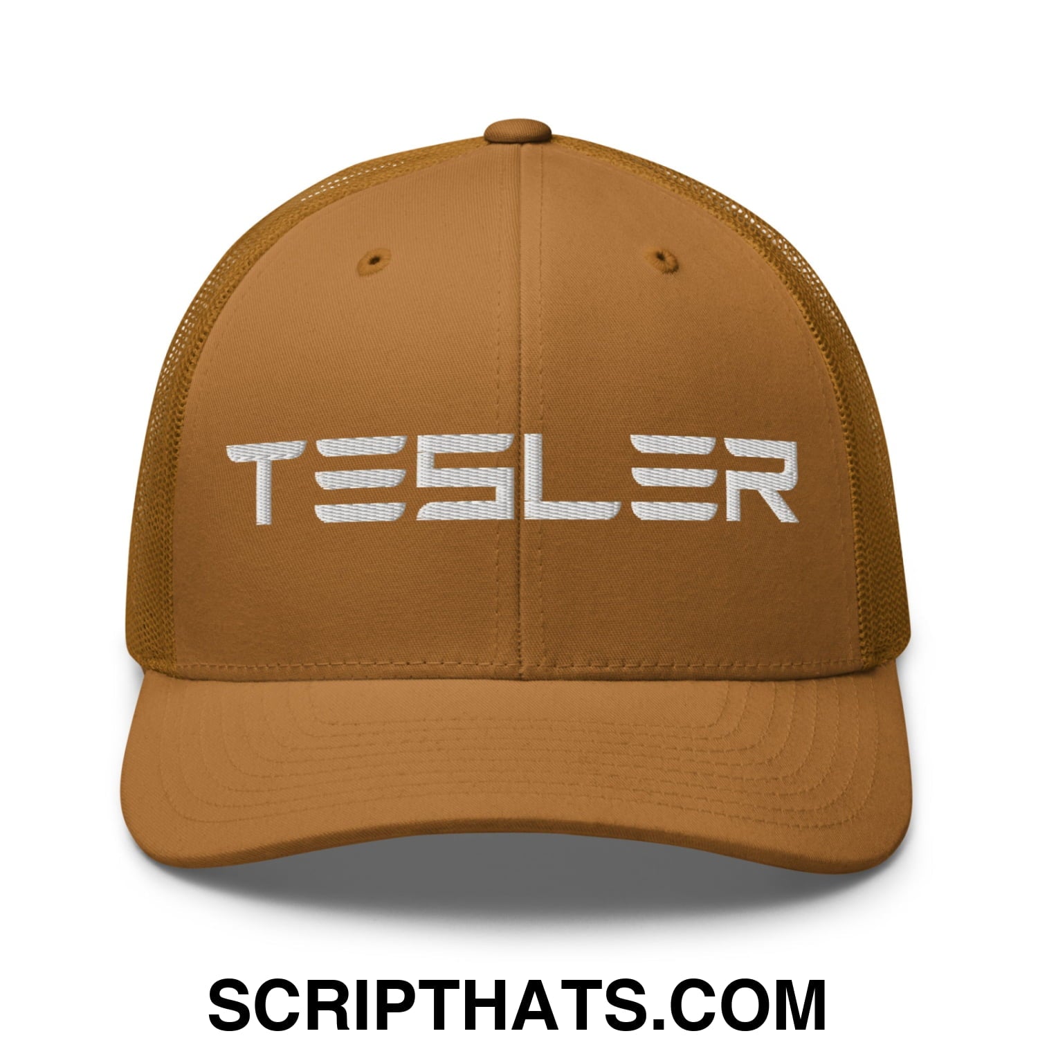 TESLER Embroidered Mesh Trucker Hat Caramel