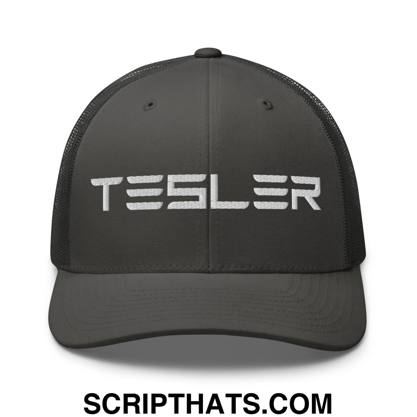 TESLER Embroidered Mesh Trucker Hat Charcoal