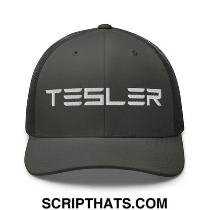 TESLER Embroidered Mesh Trucker Hat Charcoal