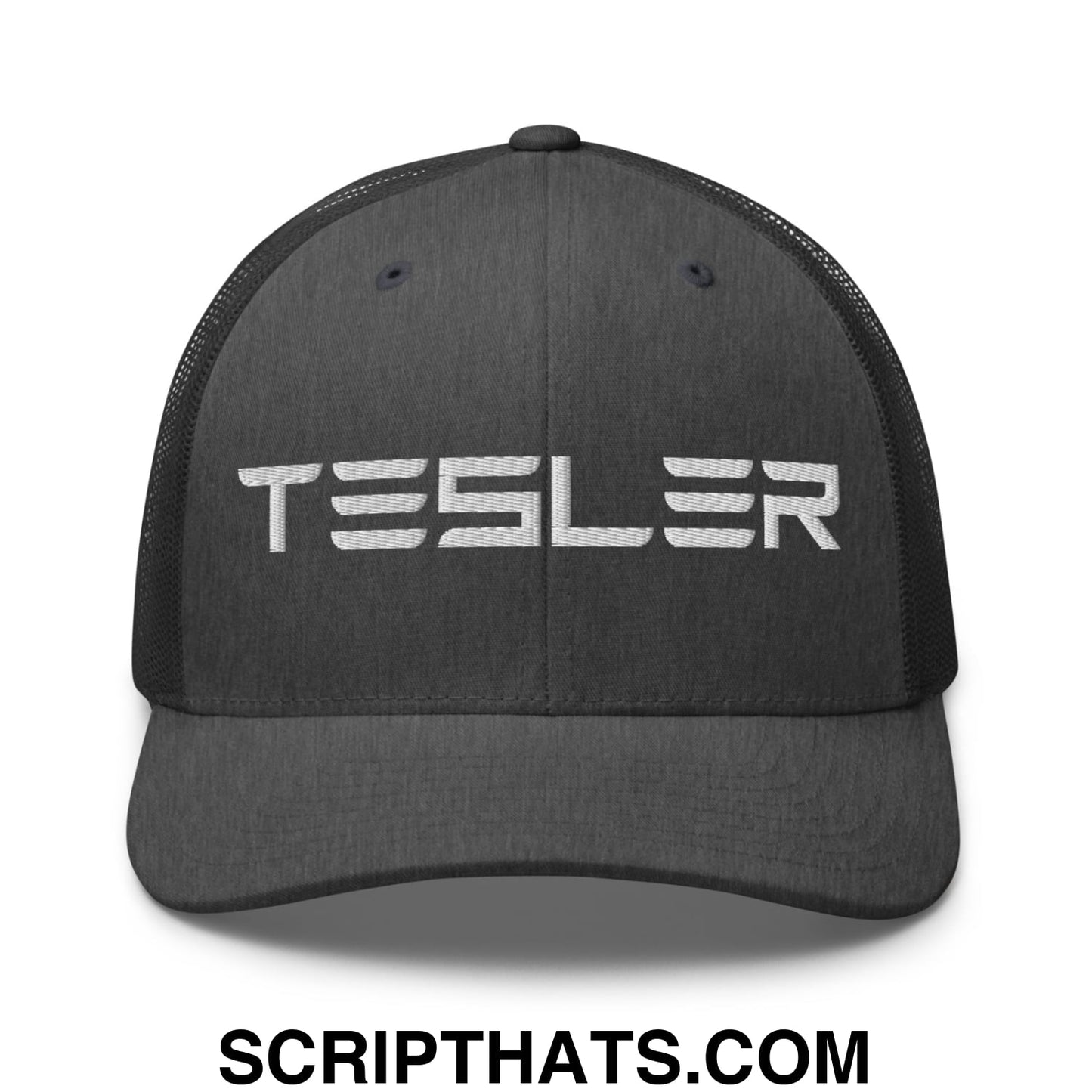 TESLER Embroidered Mesh Trucker Hat Dark Heather Gray
